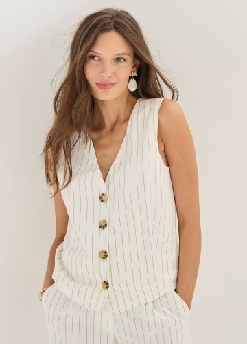 Klasická prúžkovaná vesta na gombíky, s prímesou ľanu