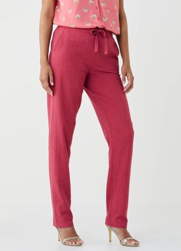 Zúžené kalhoty s pružným pasem, z bavlny a lnu