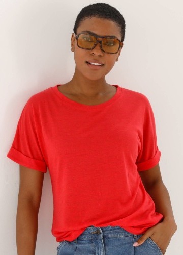 Tričko s prímesou ľanu a okrúhlym výstrihom