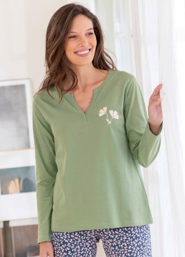 Pyžamové tričko s dlouhými rukávy a potiskem květin