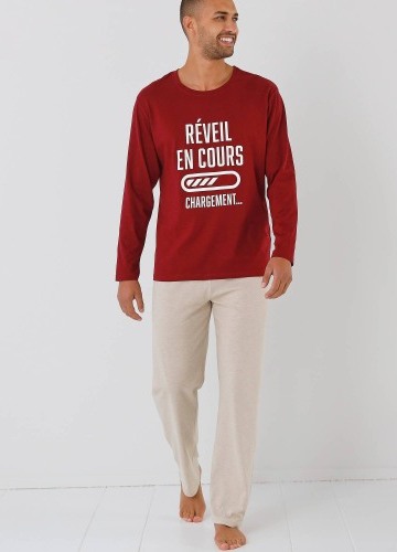Pyžamo s kalhotami, kulatým výstřihem a potiskem textu
