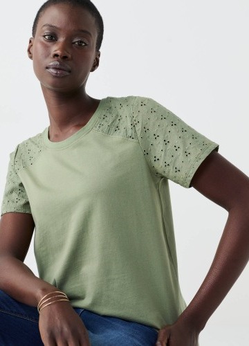 Tričko s kulatým výstřihem, krátkými rukávy a madeirou