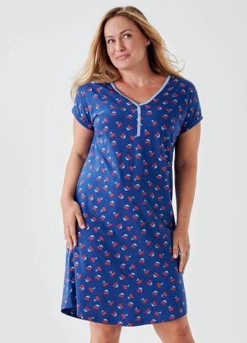 Krátká noční košile s celopotiskem třešní a krátkými rukávy