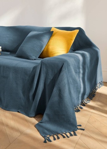 Jednofarebná ručne tkaná bavlnená prikrývka a obliečka na vankúš