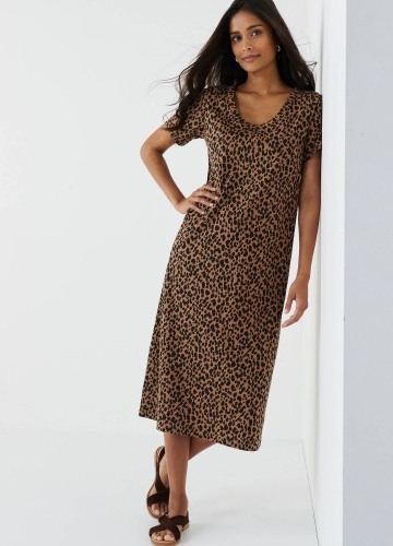 Midi žerzejové šaty s potiskem zvířecí srsti