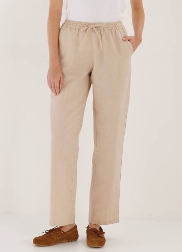 Rovné nohavice zo zmesi bavlny a ľanu s pružným pásom