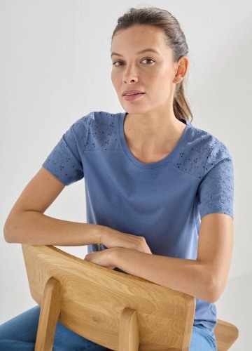 Tričko s kulatým výstřihem, krátkými rukávy a madeirou