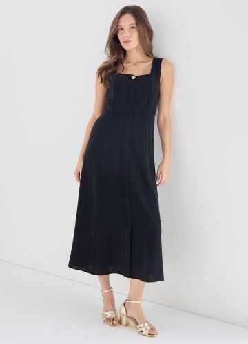 Krepové midi šaty s_x000D_
hranatým výstrihom