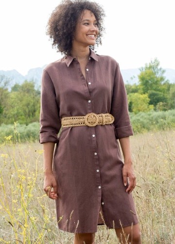 Krátke košeľové šaty zo zmesi bavlny a ľanu