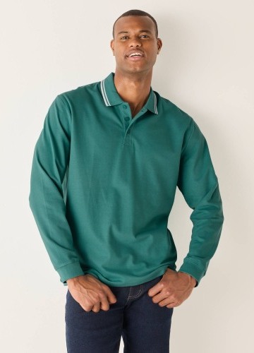 Polo tričko s pruhovaným límečkem a dlouhými rukávy