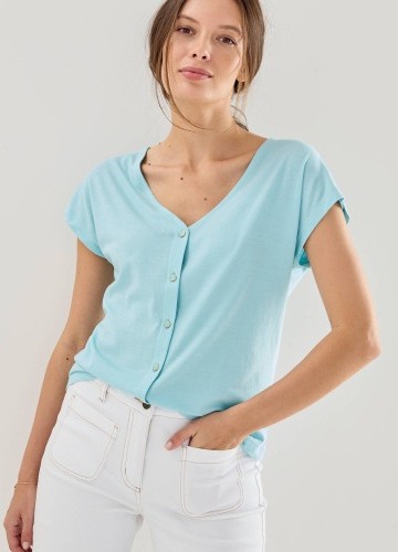 Tričko s výstrihom do V a gombíkmi