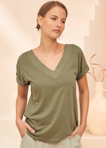 Tričko s výstrihom do V a krátkymi rukávmi