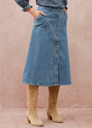 Rozšírená denimová midi sukňa na gombíky