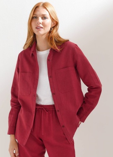 Dlhá košeľa zo zmesi bavlny a ľanu s vreckami