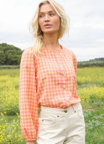 Blúzka s kockovanou potlačou a okrúhlym výstrihom