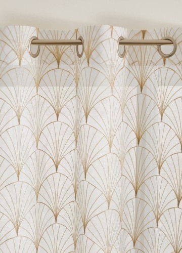 Voálová záclona se vzorem art deco, zakončení očky