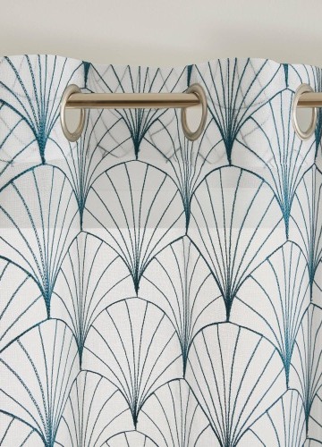Voálová záclona se vzorem art deco, zakončení očky