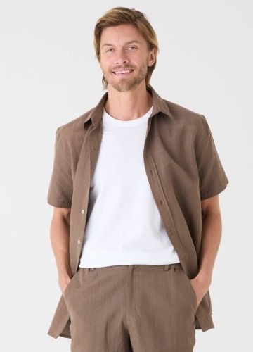 Propínací košile z bavlny-lnu, s krátkými rukávy