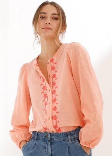 Blúzka s výšivkou a okrúhlym výstrihom