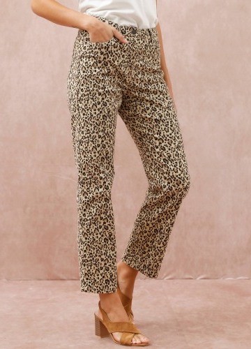 Rovné keprové nohavice s leopardím vzorom