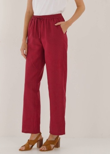 Rovné nohavice zo zmesi bavlny a ľanu s pružným pásom