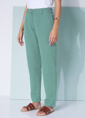 Chino nohavice s pružným pásom zo zmesi bavlny a ľanu