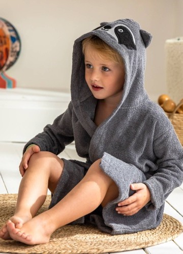 Detský župan z buklé froté zn. Colombine® s motívom mývala na kapucni