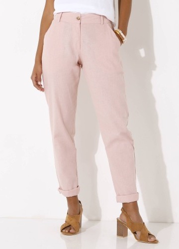 Chino nohavice s pružným pásom zo zmesi bavlny a ľanu