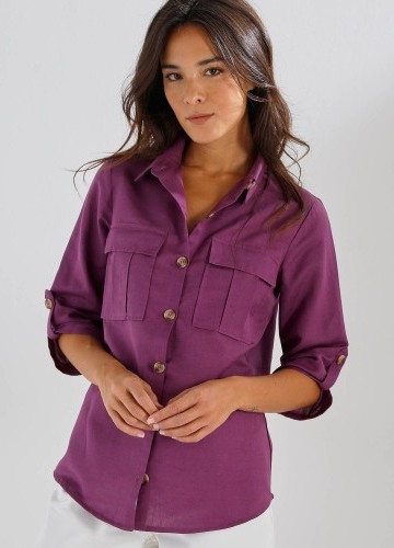 Košeľa s 3/4 rukávmi na ohrnutie zo zmesi bavlny a ľanu