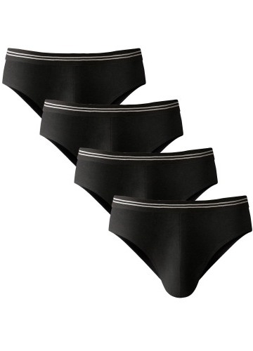 Súprava 4 čiernych slipov s pruhovaným pásom