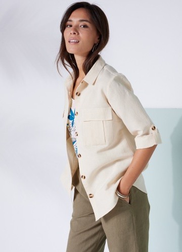 Košile s 3/4 rukávy na ohrnutí, plátno z bavlny a lnu