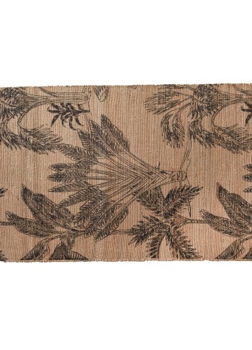 Obdĺžnikový jutový koberec s rastlinným motívom