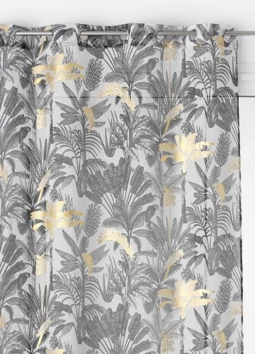 Záclona so vzorom palmových listov a metalickou potlačou