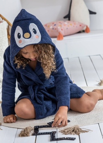 Detský župan z buklé froté zn. Colombine® s motívom tučniaka na kapucni