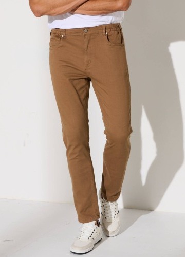 Rovné kalhoty s 5 kapsami a pružným pasem na bocích, pro nižší postavu