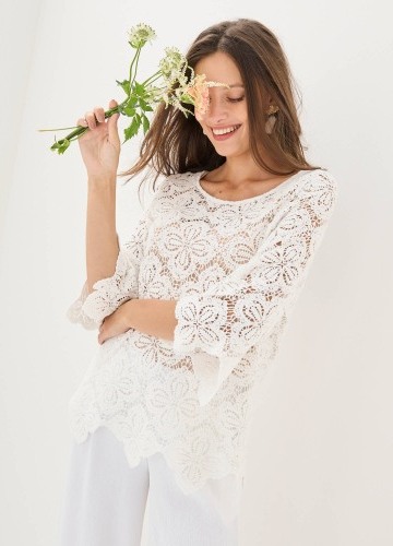 Macramé halenka s rozšířenými 7/8 rukávy