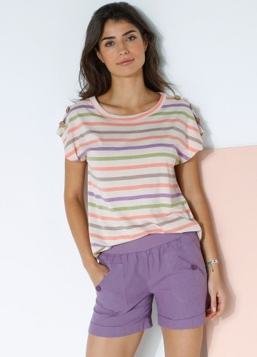 Pruhované tričko s kokosovými knoflíky na ramenou