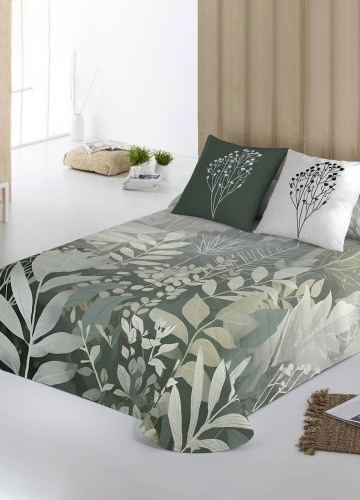 Prešívaná prikrývka na posteľ Natura s potlačou listov