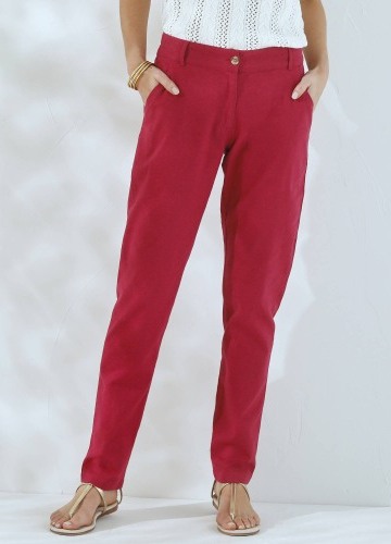 Chino nohavice s pružným pásom zo zmesi bavlny a ľanu