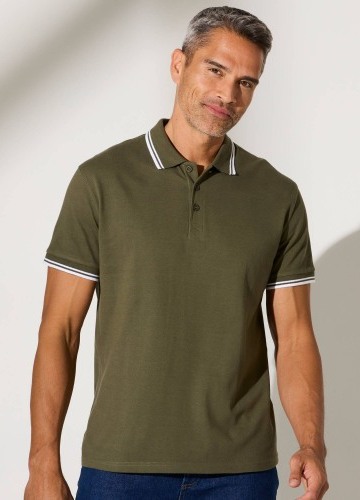 Polo tričko s krátkymi rukávmi a prúžkami na rukávoch a golieri