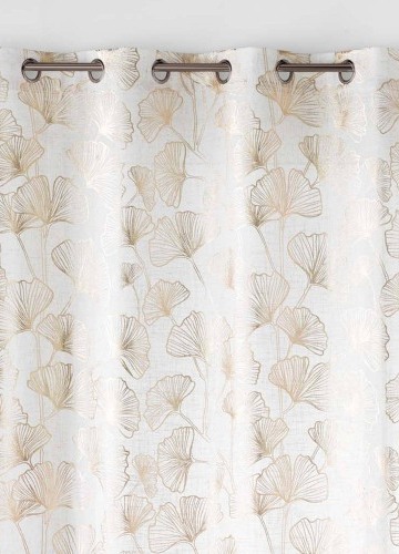 Záves s očkami a potlačou ginkgo listu s metalickým efektom