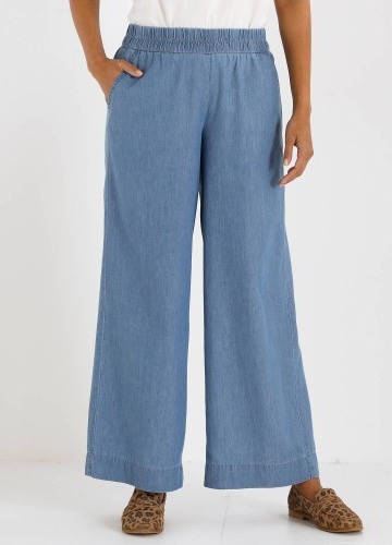 Široké denimové nohavice s pružným pásom