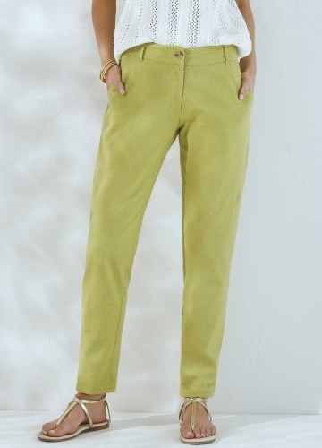 Chino nohavice s pružným pásom zo zmesi bavlny a ľanu