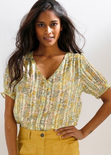 Voálová halenka na knoflíčky, s potiskem