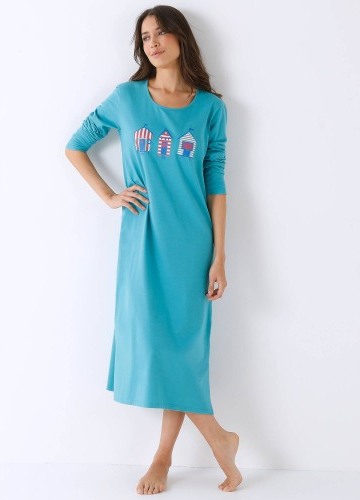 Dlouhá noční košile s potiskem plážové kabinky