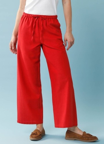 Široké nohavice pre nižšiu postavu zo zmesi viskóza-bavlna-ľan