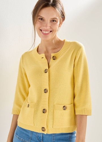 Propínací svetr s kapsami a 3/4 rukávy