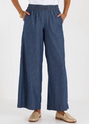 Široké denimové nohavice s pružným pásom