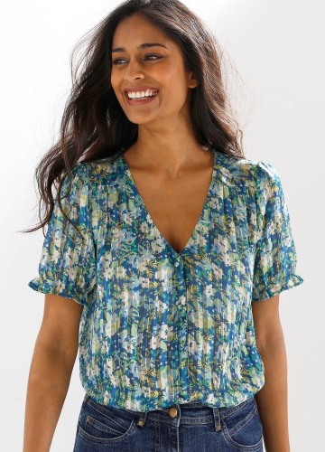 Voálová halenka na knoflíčky, s potiskem