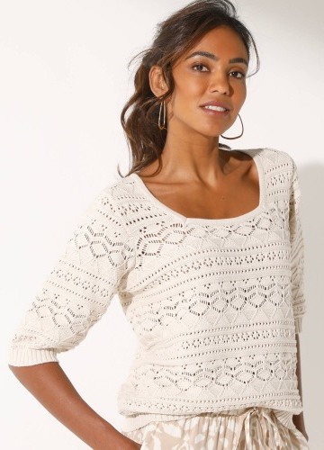 Ažurový pulovr s rukávy k loktům